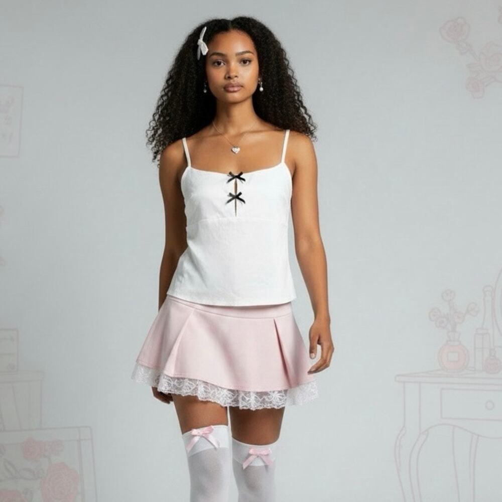 Blue Blush White Bow Camisole Top Large Coquette Balletcore Dollette Soft Girl